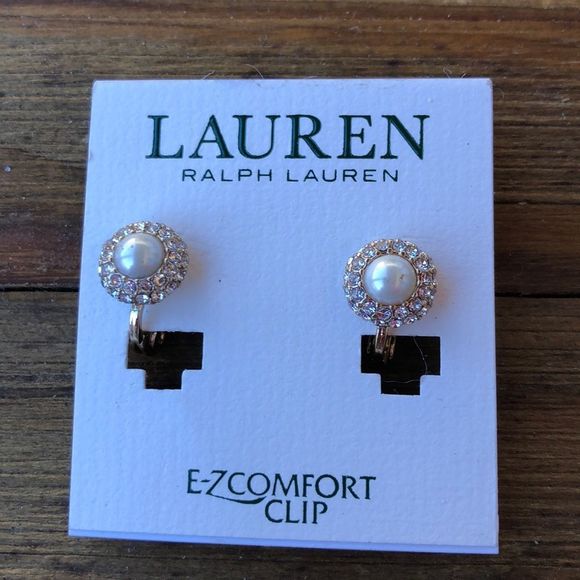 Ralph Lauren Classic Comfort Clip Faux Pearl Crystal Earrings! BNWT! - Picture 1 of 7